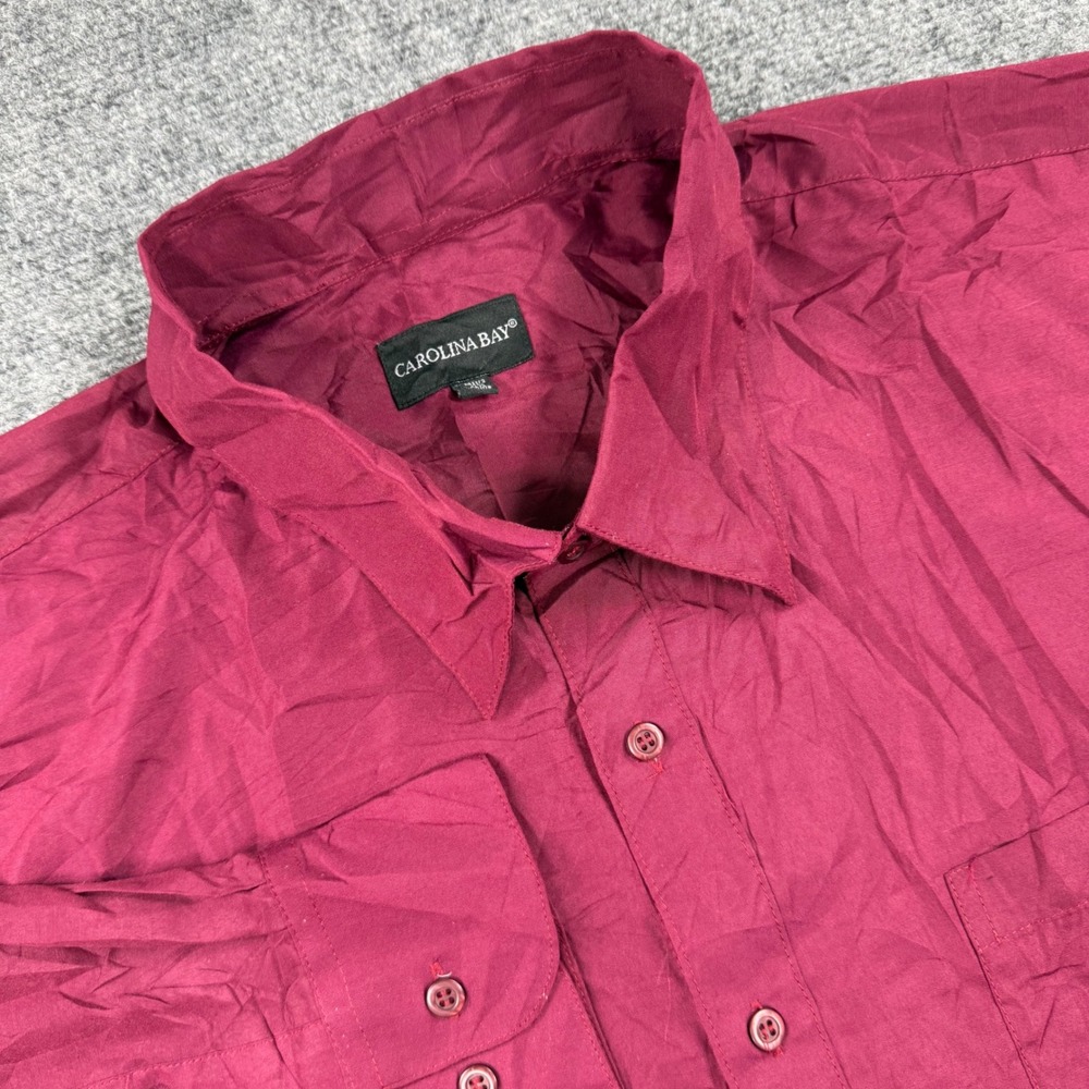 Carolina Bay Button Down Shirt‎ 21-21.5 Burgundy Long Sleeve Mens